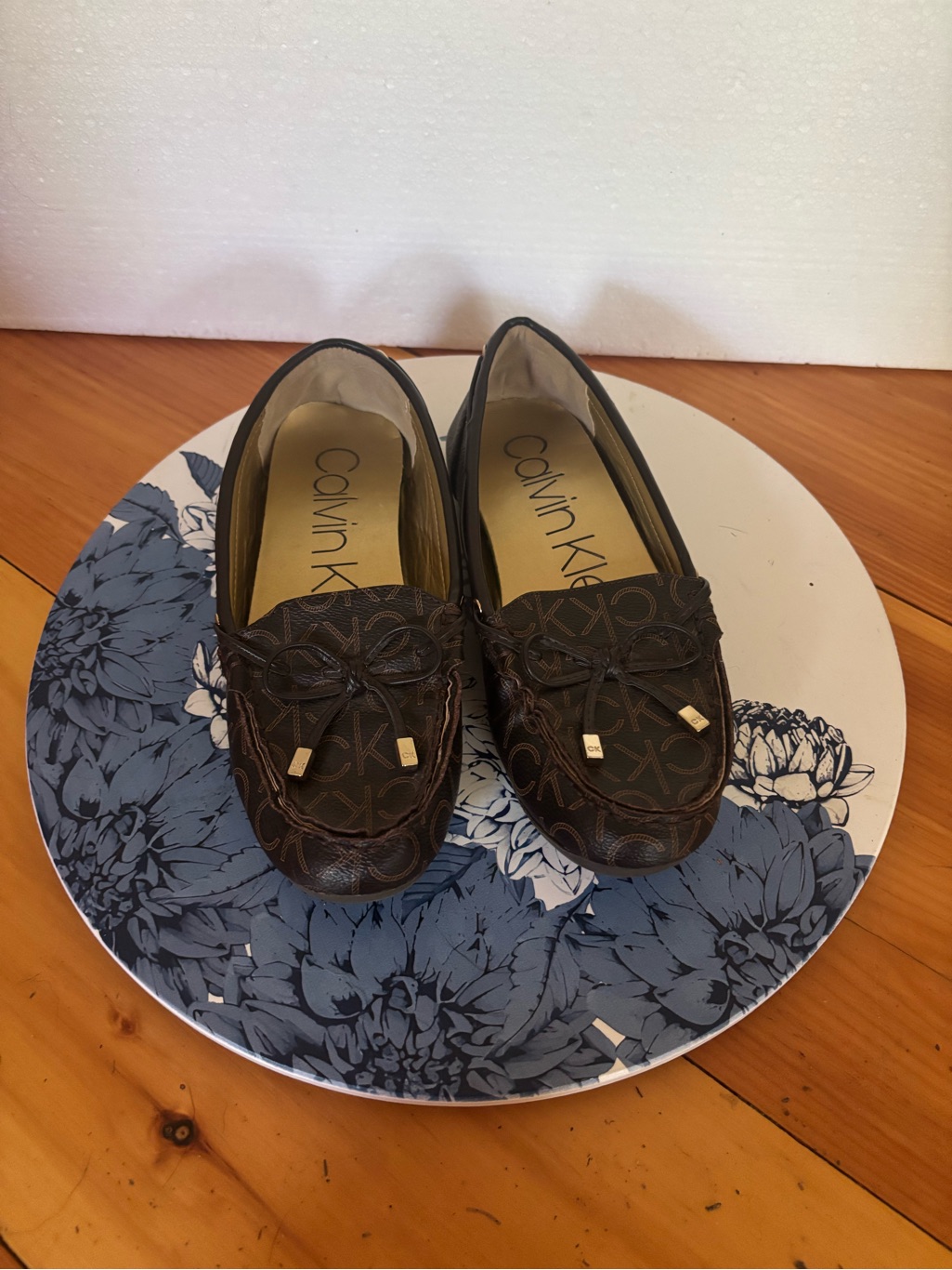 Calvin Klein Kclaya-M Brown Monogram Loafers Size 6.5m Repair